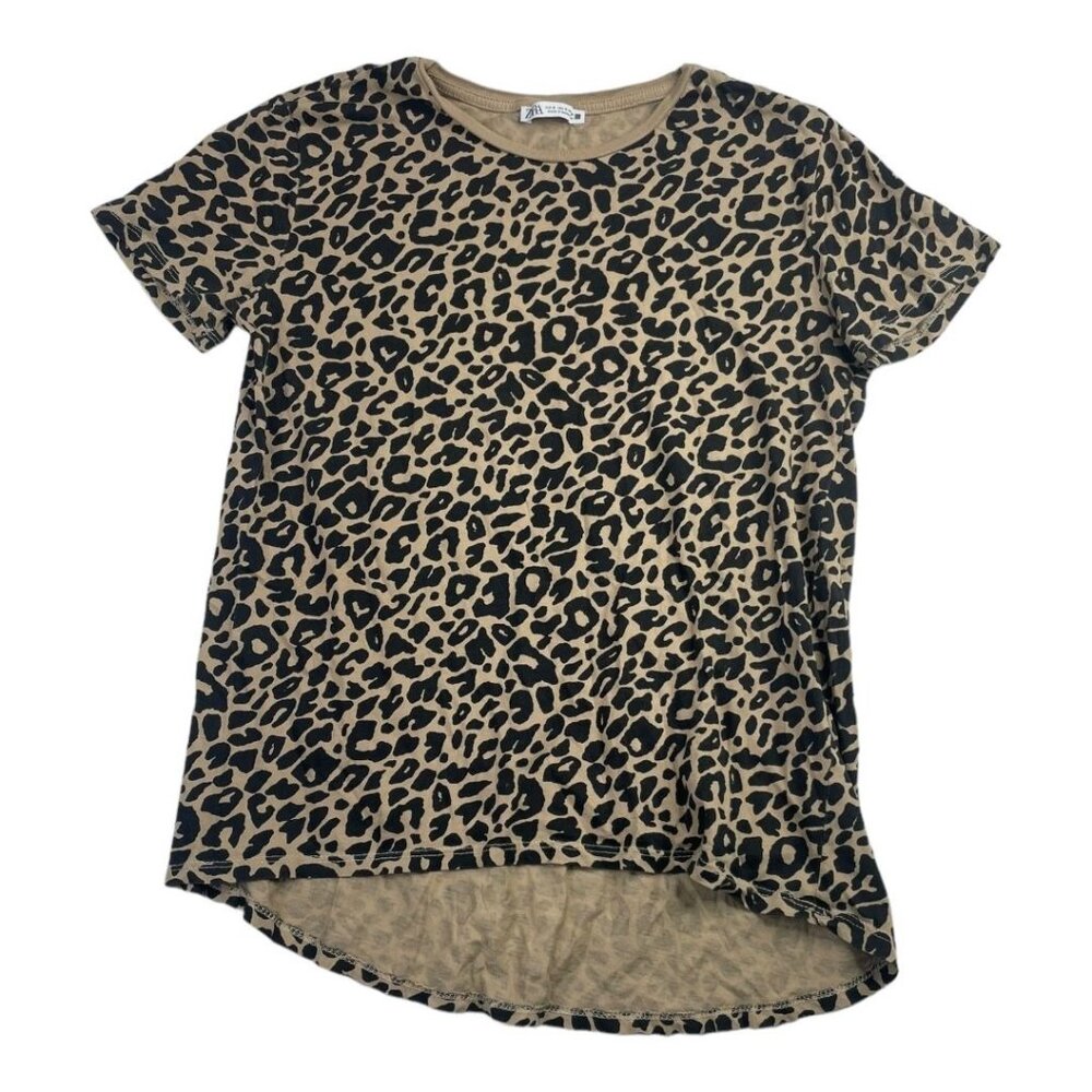Zara Animal Print Short‎ Sleeve Shirt size Small Tan/Black